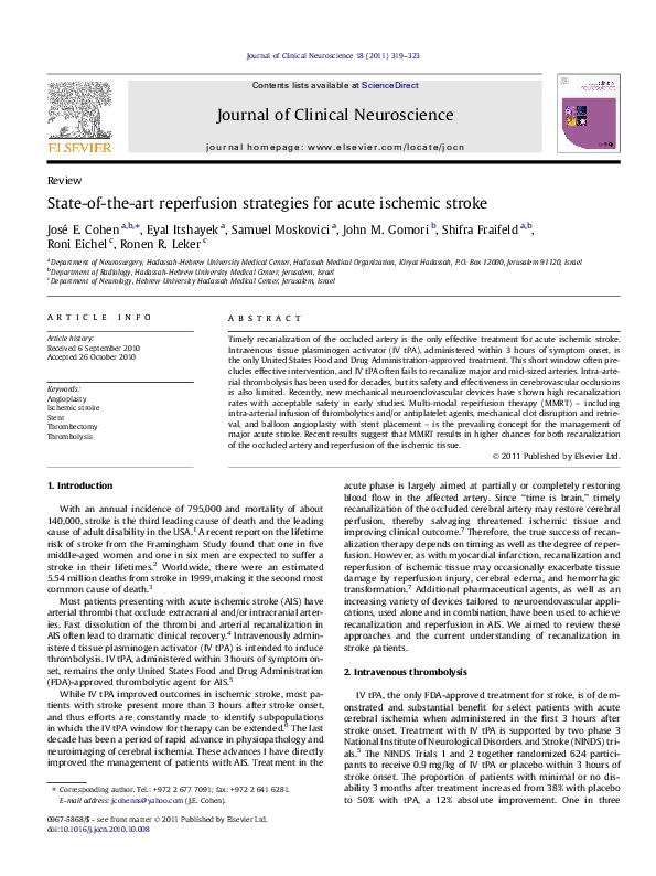 (PDF) State-of-the-art reperfusion strategies for acute ischemic stroke