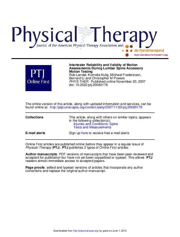 (PDF) Intertester Reliability and Validity of Motion Assessments During