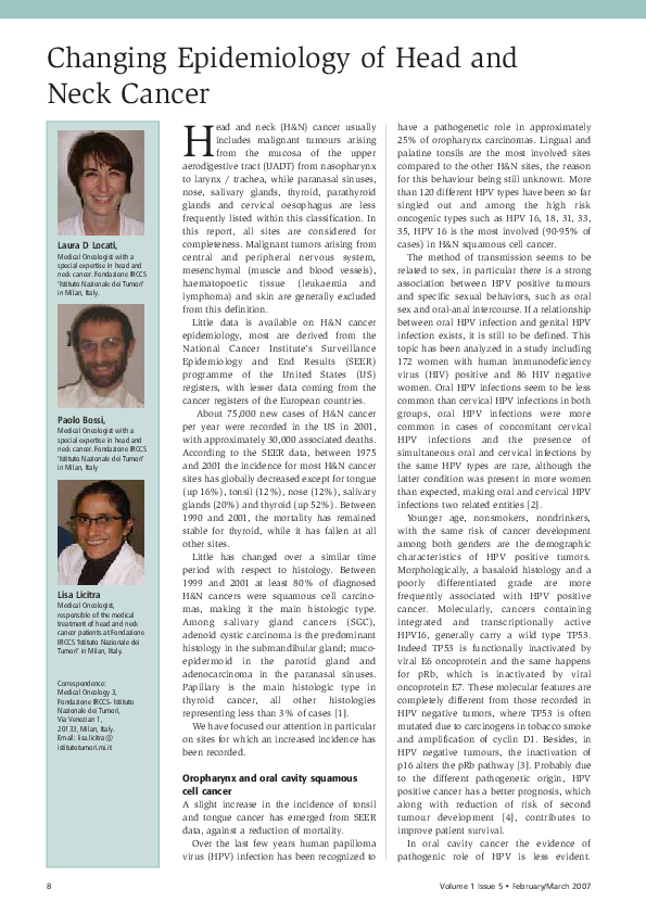 (PDF) Changing Epidemiology of Head and Neck Cancer