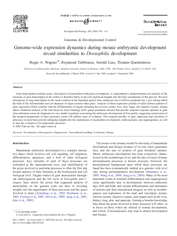 (PDF) Genome-Wide Expression Dynamics during Mouse Embryonic ...