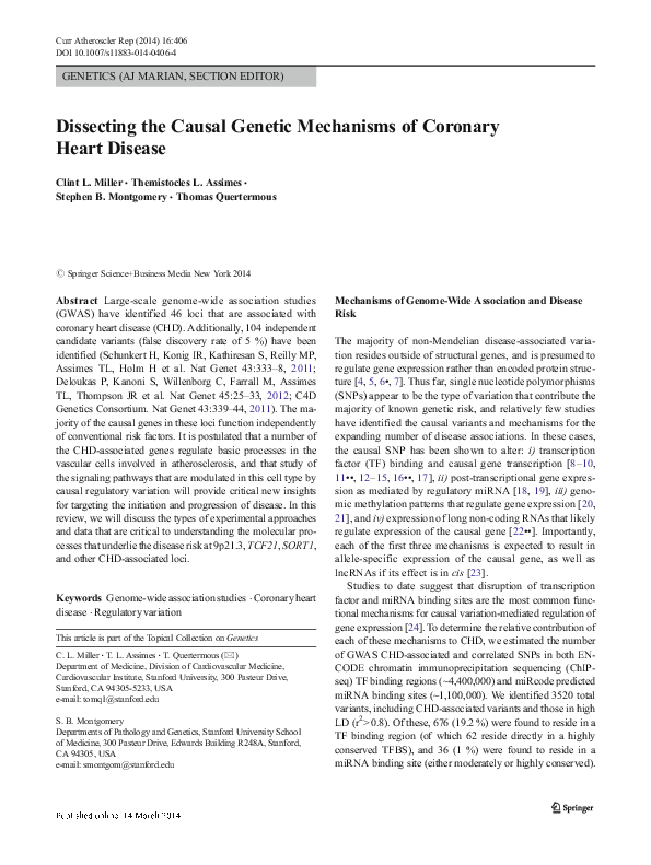 (PDF) Dissecting the Causal Genetic Mechanisms of Coronary Heart Disease