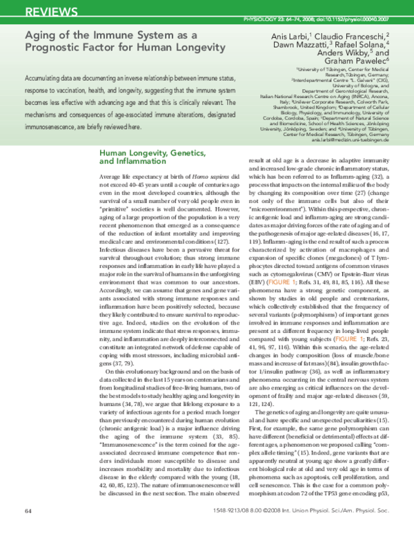 (PDF) Aging of the Immune System as a Prognostic Factor for Human Longevity