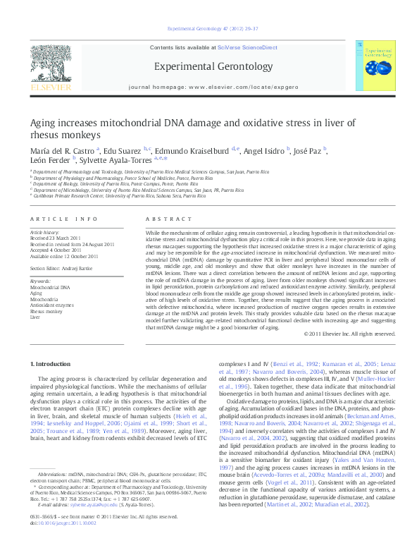 (PDF) Aging increases mitochondrial DNA damage and oxidative stress in ...