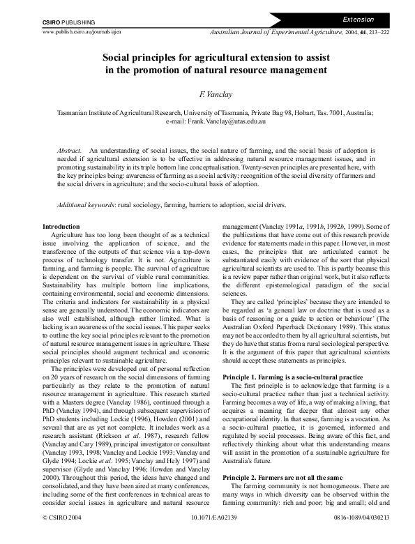 (PDF) Social principles for agricultural extension to assist in the