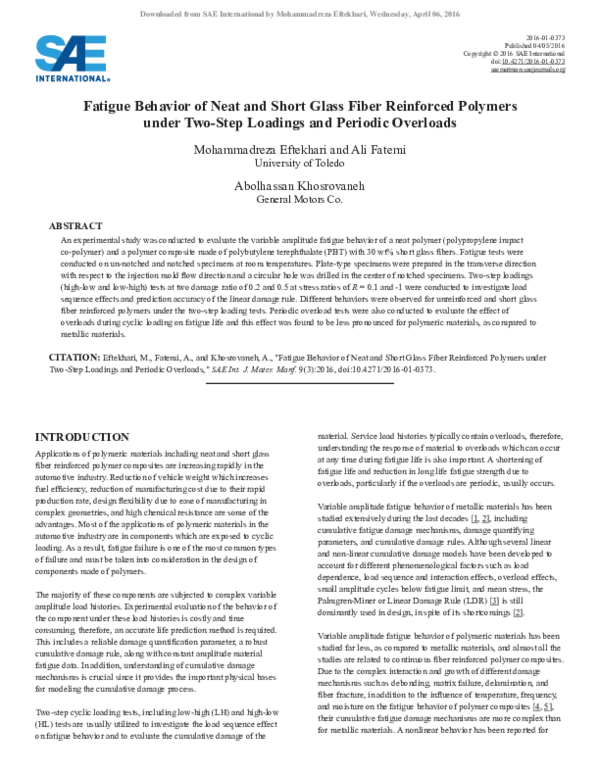 (PDF) Fatigue Behavior of Neat and Short Glass Fiber Reinforced ...