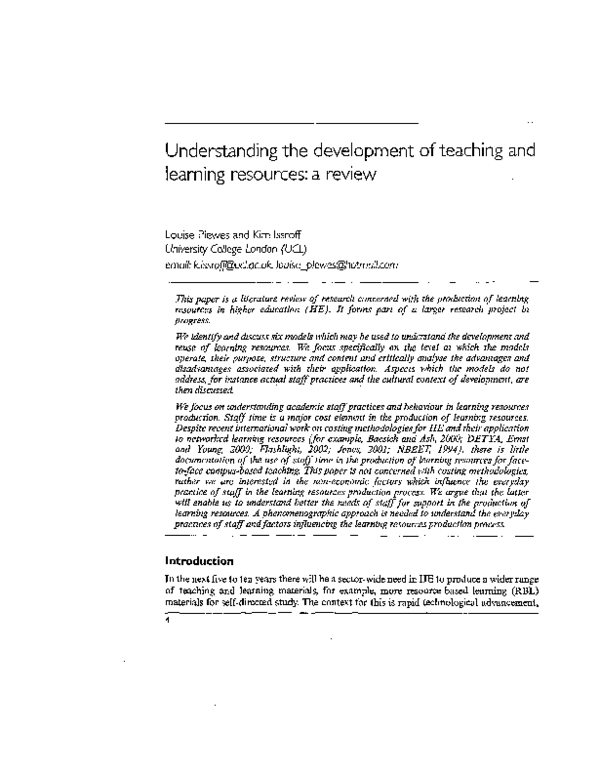 (PDF) Understanding the development of teaching and learning resources