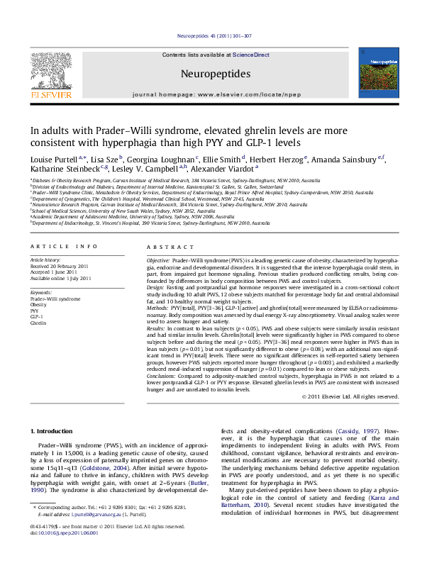 (PDF) In adults with Prader-Willi syndrome, elevated ghrelin levels are ... - Case Reports On Hyperphagia And Glp-1 Therapy