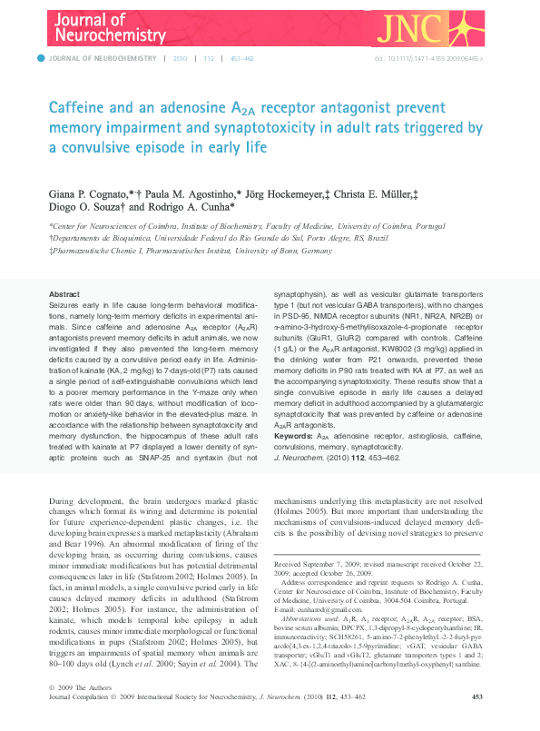 (PDF) Caffeine and an adenosine A 2A receptor antagonist prevent memory ...