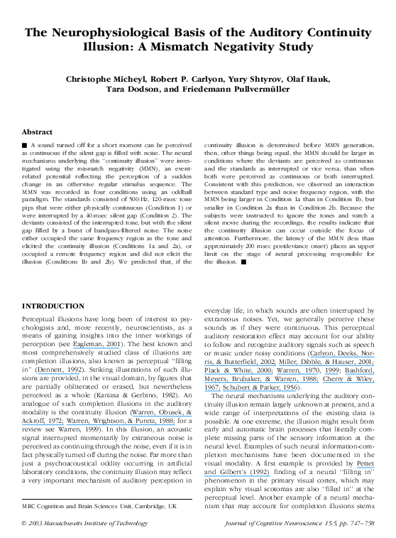 (PDF) The Neurophysiological Basis of the Auditory Continuity Illusion ...
