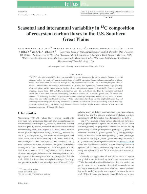 (PDF) Seasonal and interannual variability in 13 C composition of ...