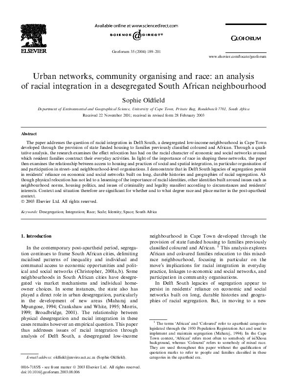 (PDF) Urban networks, community organising and race an analysis of