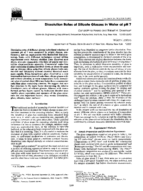 (PDF) Dissolution Rates of Silicate Glasses in Water at pH 7