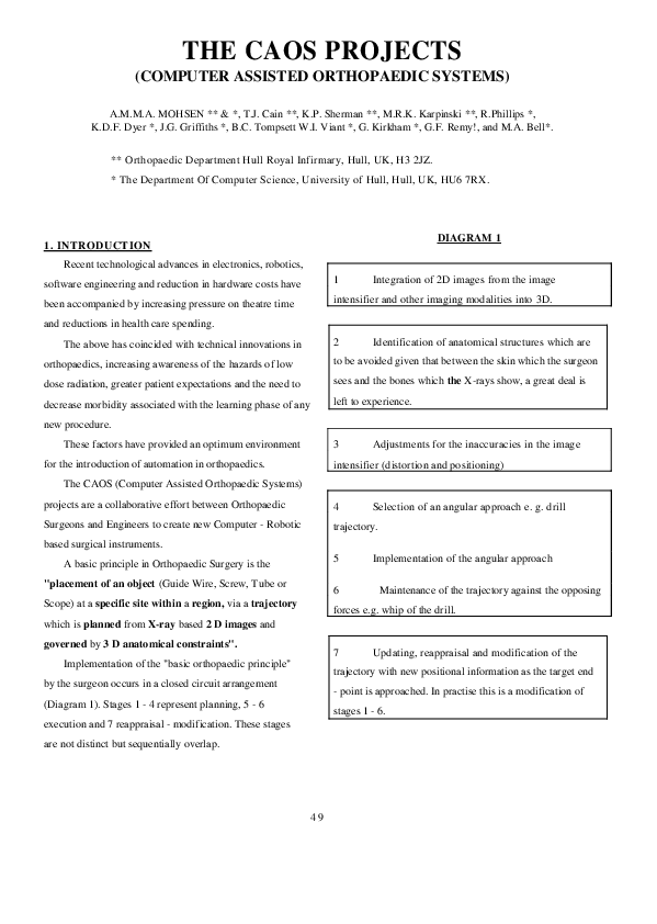 (PDF) The Caos Project (Computer Assisted Orthopaedic Systems)