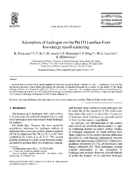 (PDF) Adsorption of hydrogen on the Pt(111) surface from low-energy ...