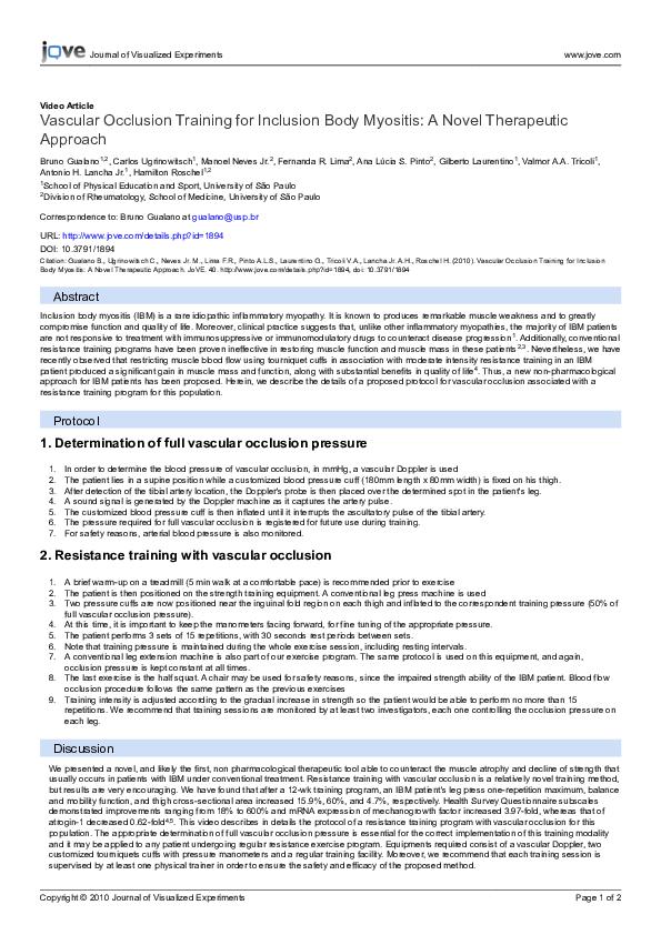 (PDF) Vascular occlusion training for inclusion body myositis a novel