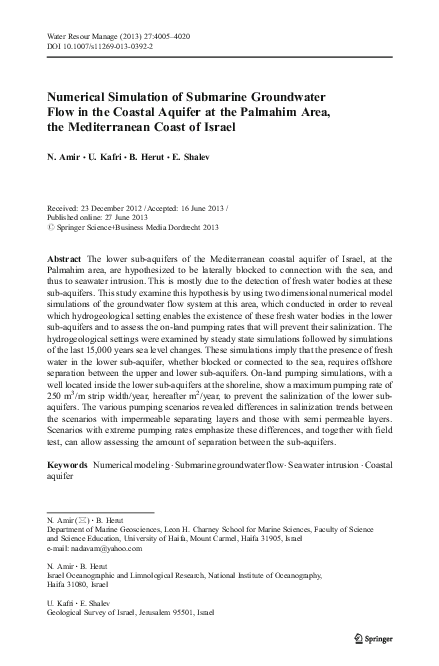 (PDF) Numerical Simulation of Submarine Groundwater Flow in the Coastal ...