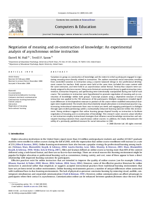 (PDF) Negotiation of meaning and co-construction of knowledge: An ...