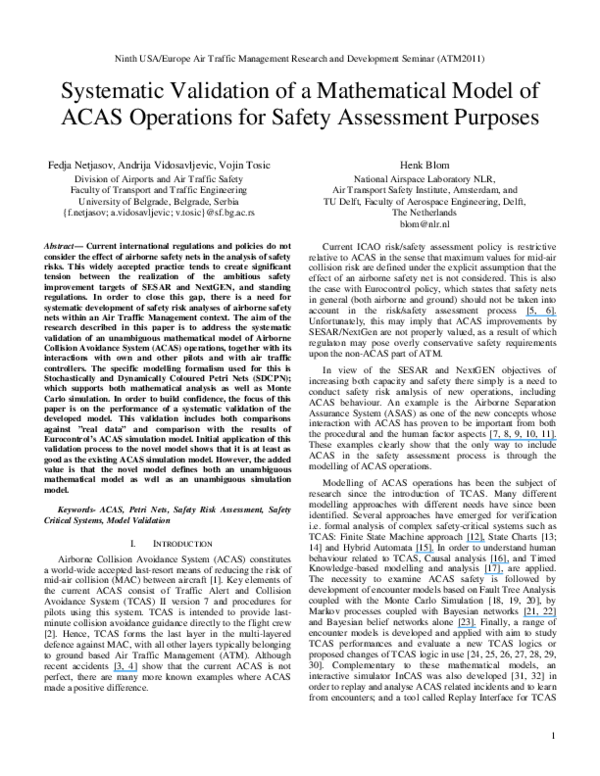(PDF) Systematic Validation of a Mathematical Model of ACAS Operations ...