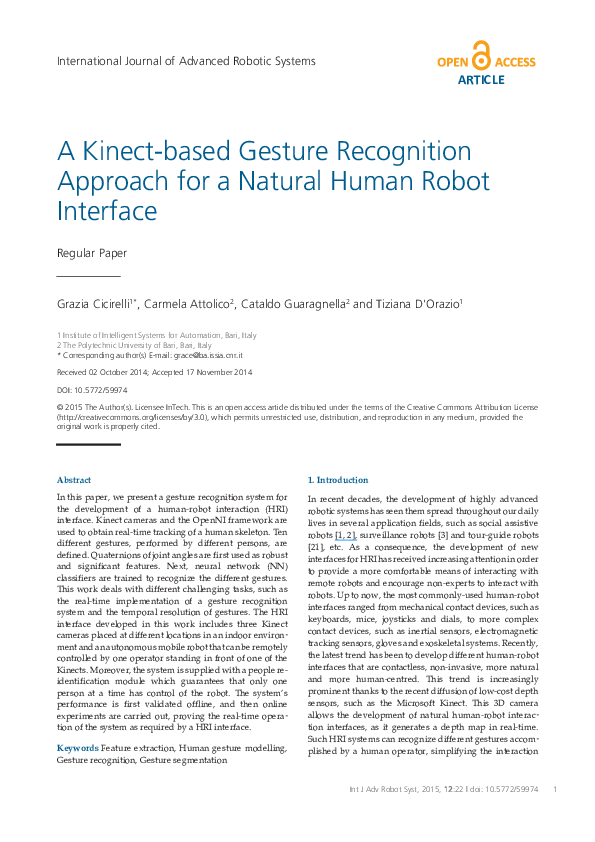 (PDF) A Kinect-based Gesture Recognition Approach for a Natural Human ...