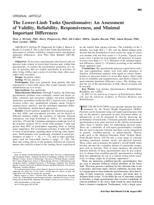 The lower limb tasks questionnaire an assessment of validity
