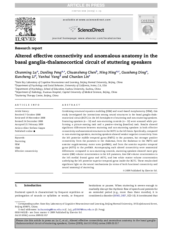 (PDF) Altered effective connectivity and anomalous anatomy in the basal ...
