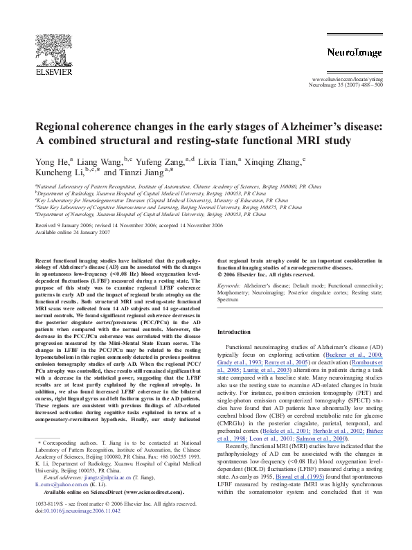 (PDF) Regional coherence changes in the early stages of Alzheimer’s ...