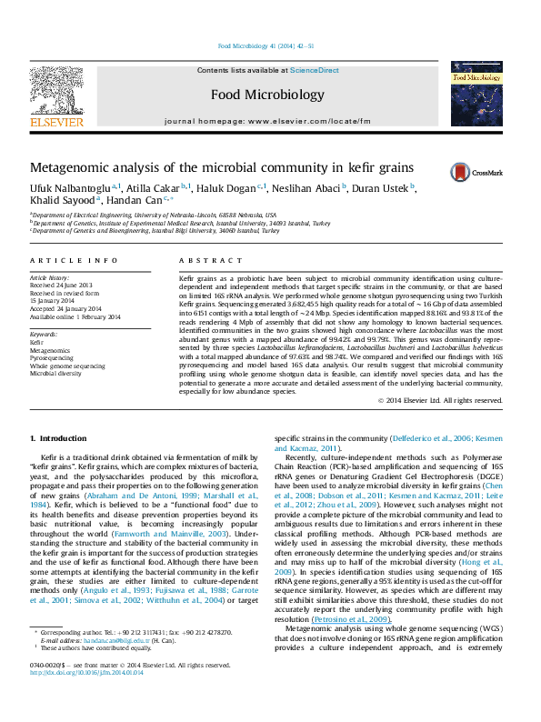 (PDF) Metagenomic analysis of the microbial community in kefir grains