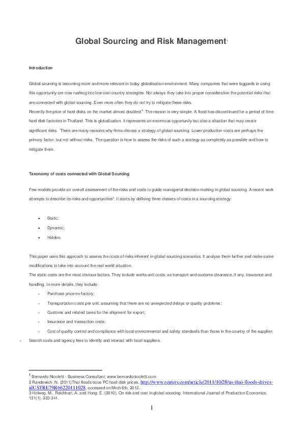 (PDF) Global Sourcing and Risk Management