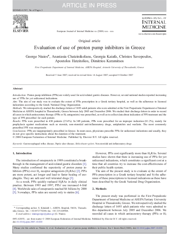 (PDF) Evaluation of use of proton pump inhibitors in Greece