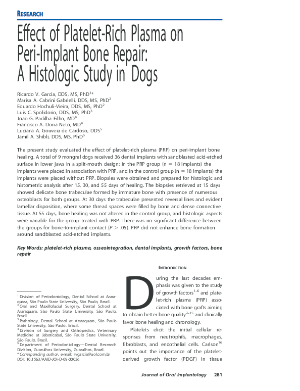 (PDF) Effect of Platelet-Rich Plasma on Peri-Implant Bone Repair: A ...