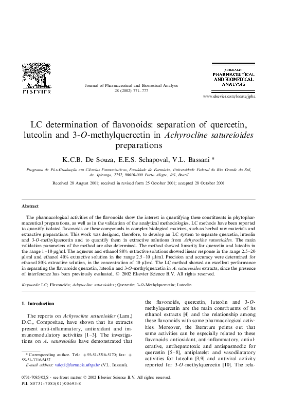 (PDF) LC determination of flavonoids separation of quercetin, luteolin