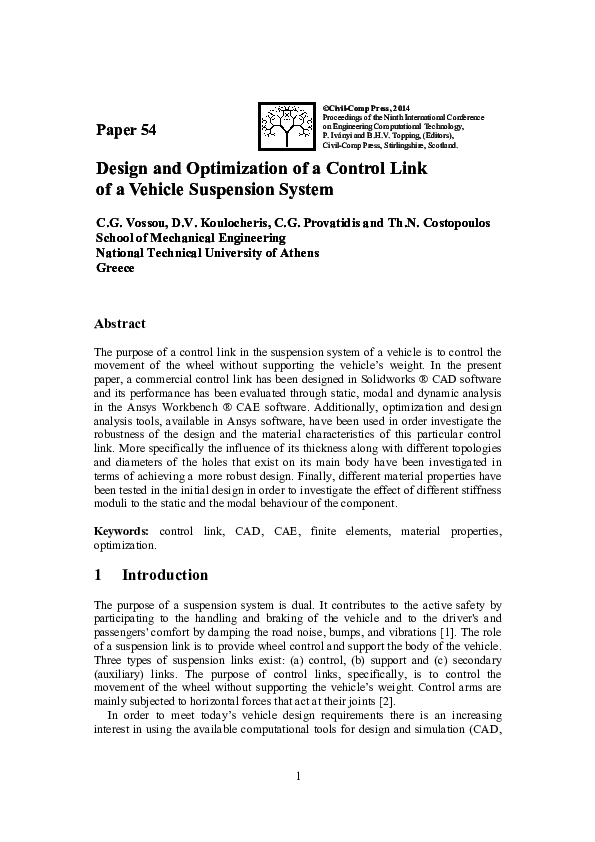 (PDF) Design and Optimization of a Control Link of a Vehicle Suspension