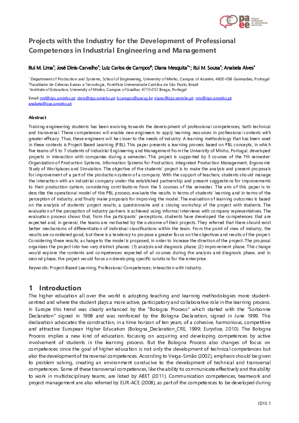 (PDF) Projects with the industry for the development of professional ...