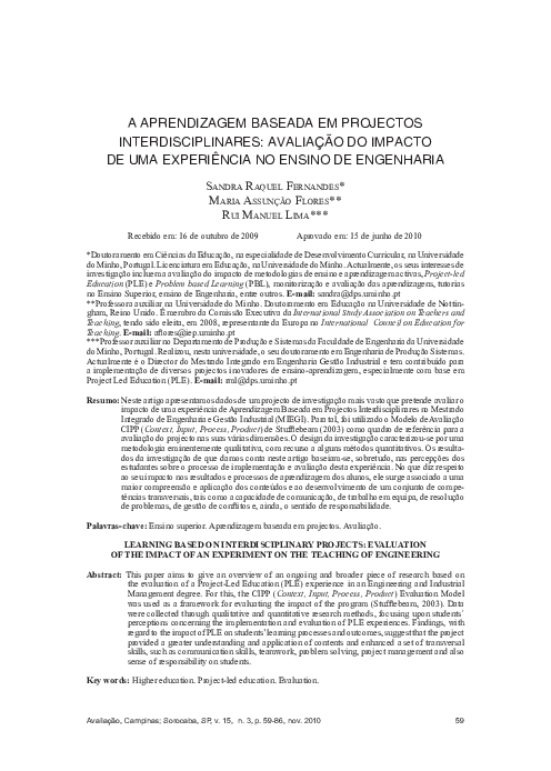 (PDF) Learning based on interdisciplinary projects: evaluation of the ...