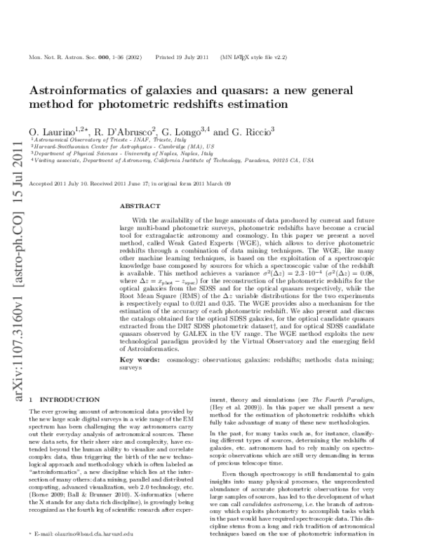 (PDF) Astroinformatics of galaxies and quasars: a new general method ...