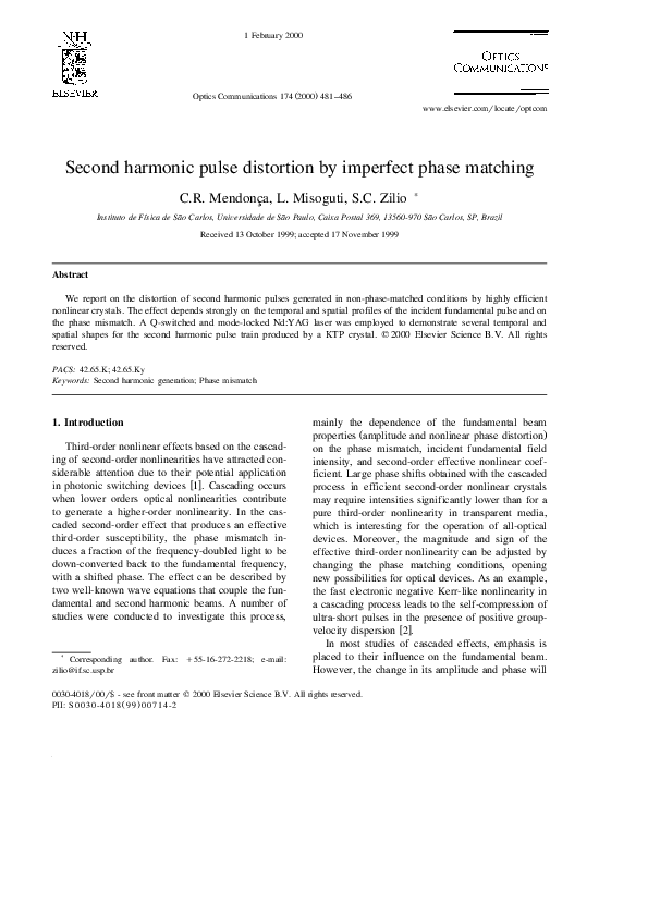 (PDF) Second harmonic pulse distortion by imperfect phase matching