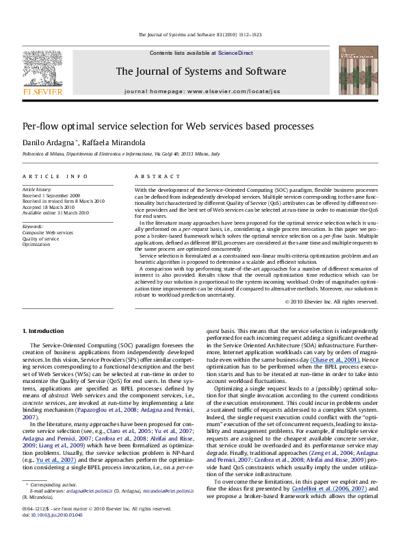 (PDF) Per-flow optimal service selection for Web services based processes