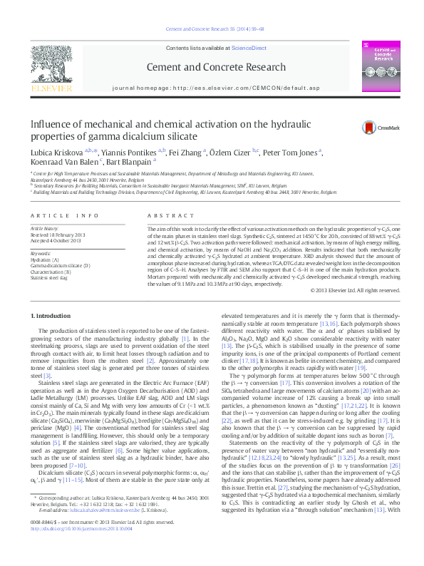 (PDF) Influence of mechanical and chemical activation on the hydraulic ...