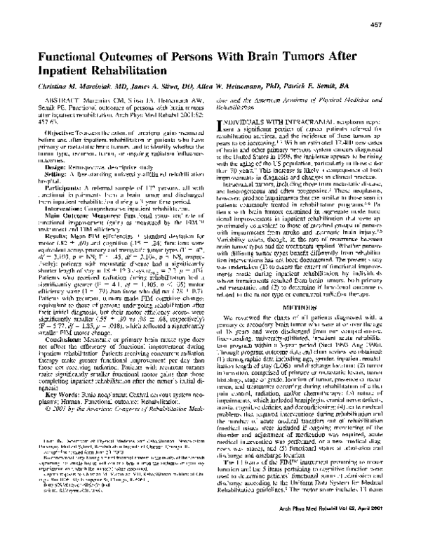 (PDF) Functional outcomes of persons with brain tumors after inpatient ...