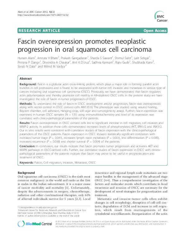 (PDF) Fascin overexpression promotes neoplastic progression in oral ...