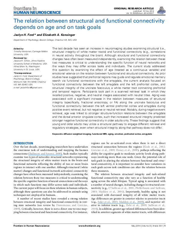 (PDF) The relation between structural and functional connectivity ...