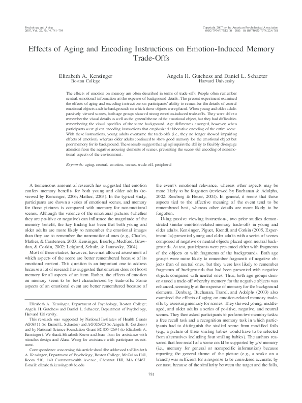 (PDF) Effects of Aging and Encoding Instructions on Emotion-Induced ...