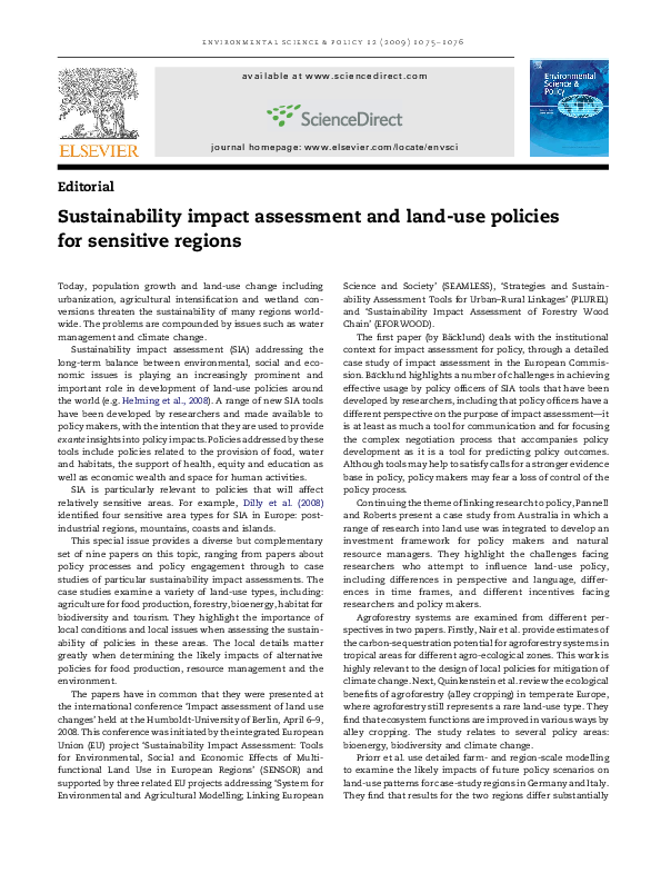 (PDF) Sustainability impact assessment and land-use policies for ...