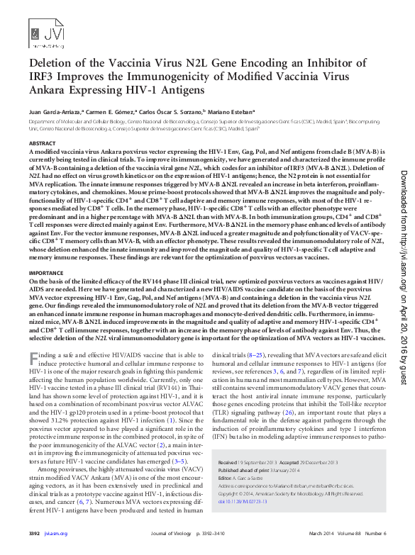 (PDF) Deletion of the Vaccinia Virus N2L Gene Encoding an Inhibitor of ...