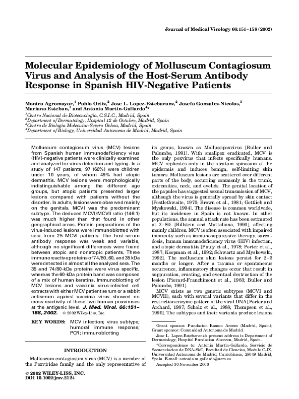 (PDF) Molecular epidemiology of molluscum contagiosum virus and analysis of the hostserum