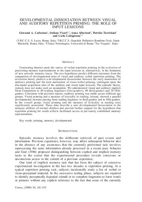 (PDF) Developmental Dissociation Between Visual and Auditory Repetition ...