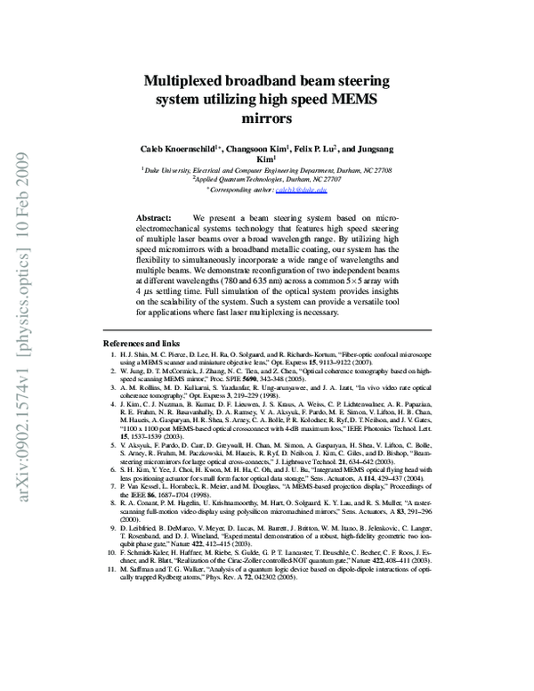 (PDF) Multiplexed broadband beam steering system utilizing high speed ...