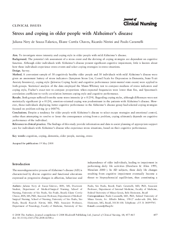(PDF) Stress and coping in older people with Alzheimer’s disease