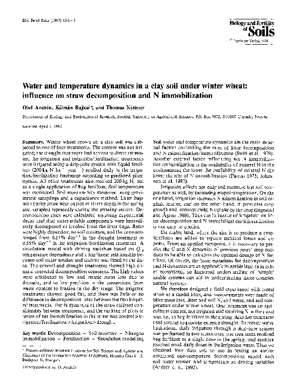 (PDF) Water and temperature dynamics in a clay soil under winter wheat ...