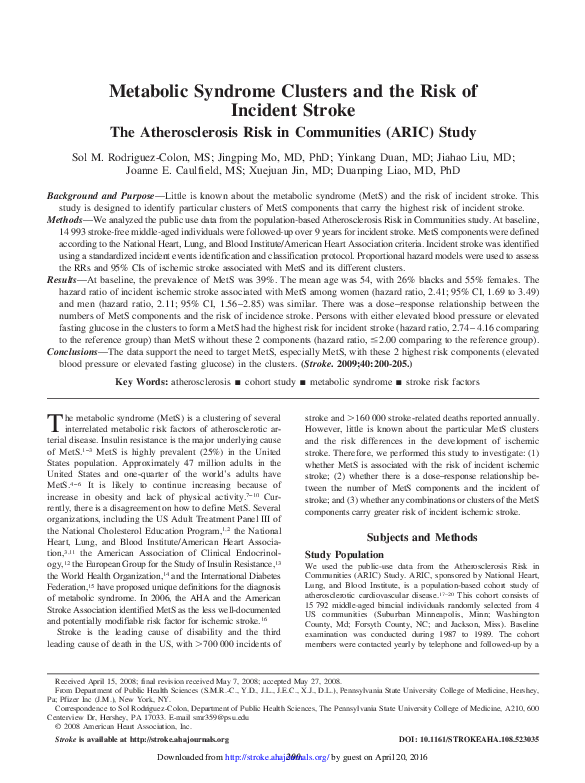 (PDF) Metabolic Syndrome Clusters and the Risk of Incident Stroke: The ...